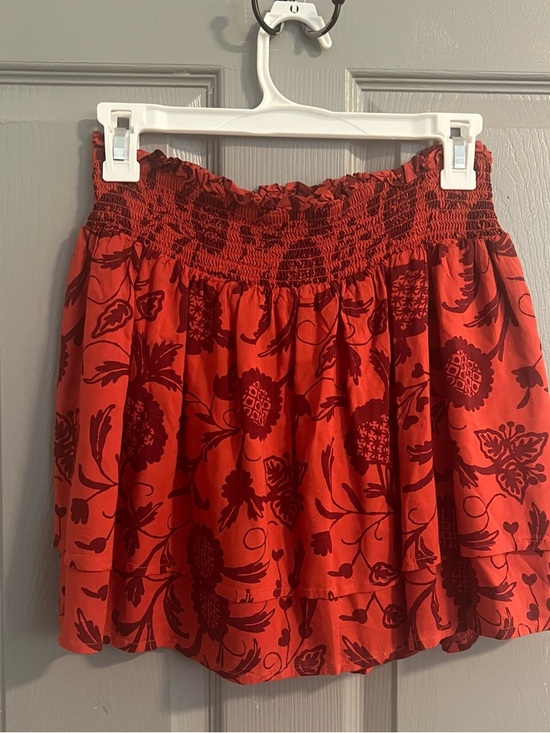 Anthropologie Dresses & Skirts - by Anthropologie Red Orange Motif Floral Smocked Mini Skirt Vacation Travel Airy